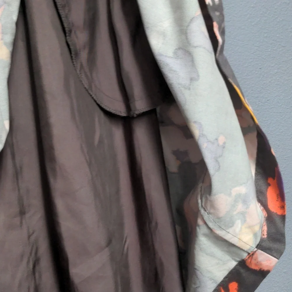 sz 6 Grey floral tea length dress sleeveless pockets fully lined hidden zipper - Picture 6 of 13
